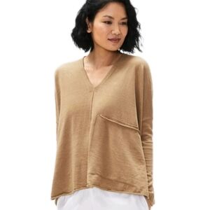 EILEEN FISHER Organic Linen Cotton V-Neck Box-Top Relaxed Fit Size MED
